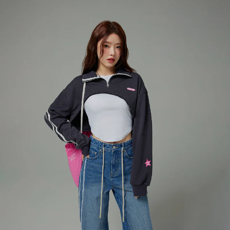 Playing It Cool Maxi Crop Half Zip-Up Sweatshirt Monochromatic All - in - one