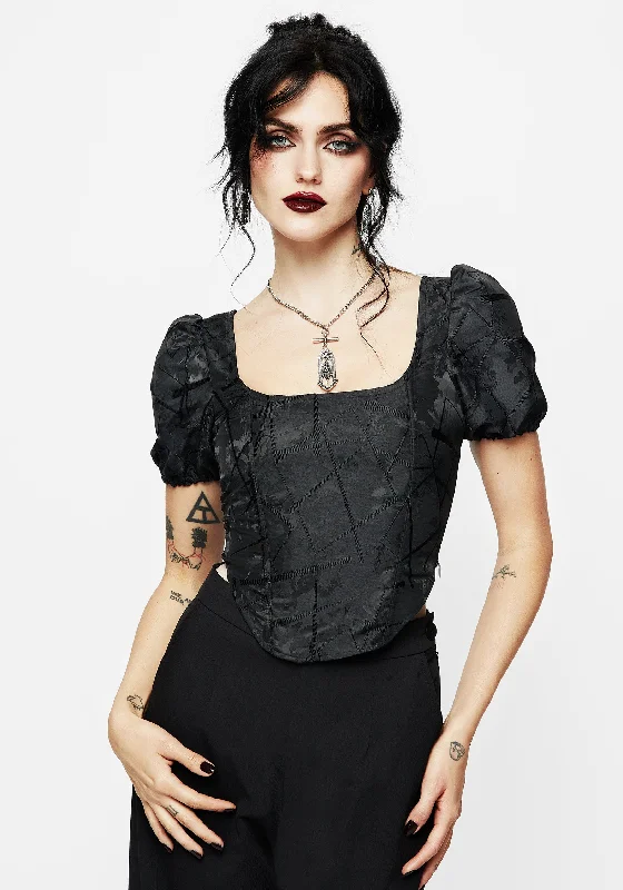 Chatelaine Puff Sleeve Corset Top Athletic Women's High - 