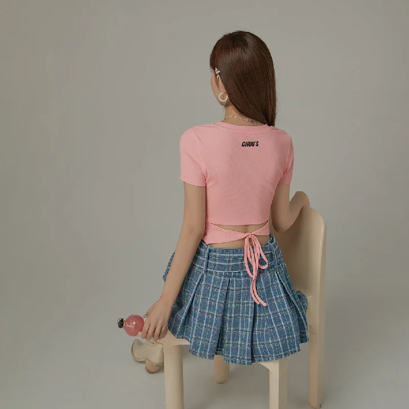 Back Ribbon V-Neck T-Shirt French