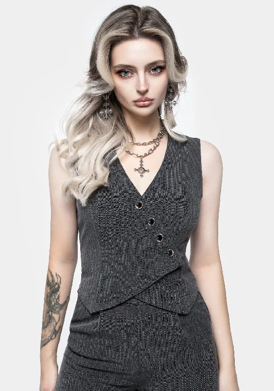 Moonage Herringbone Asymmetric Waistcoat - Grey Sophisticated Women's Tailored