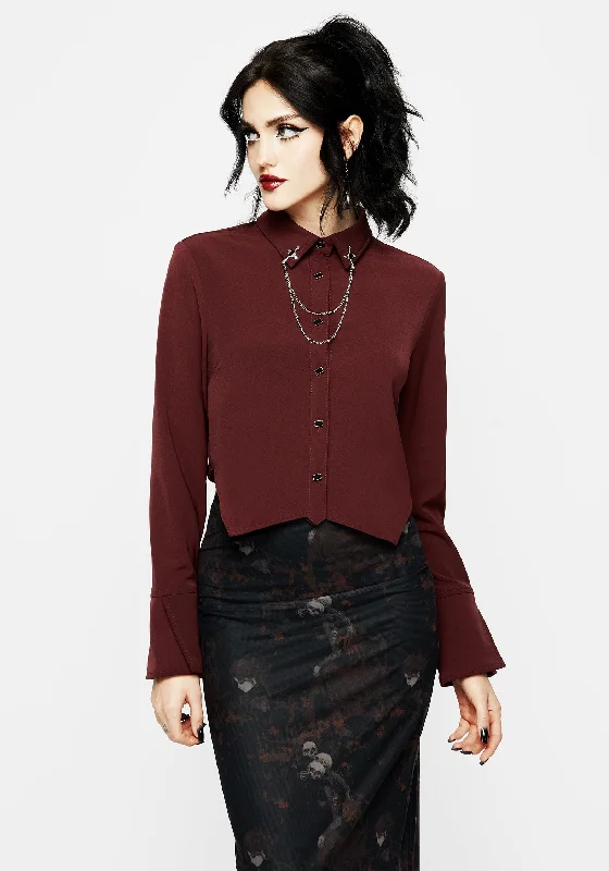 Resurrection Cross Chain Collared Crop Shirt Dynamic Women's Moto