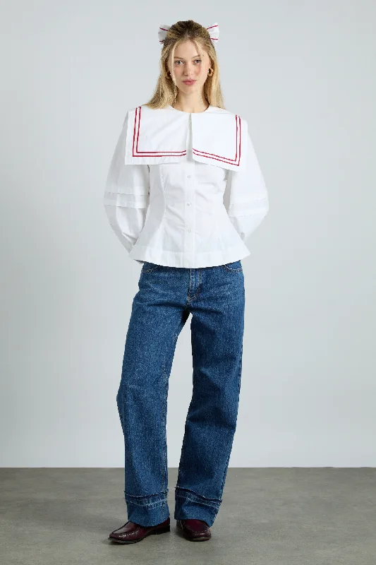 elise blouse - white with red piping Monochromatic All - in - one