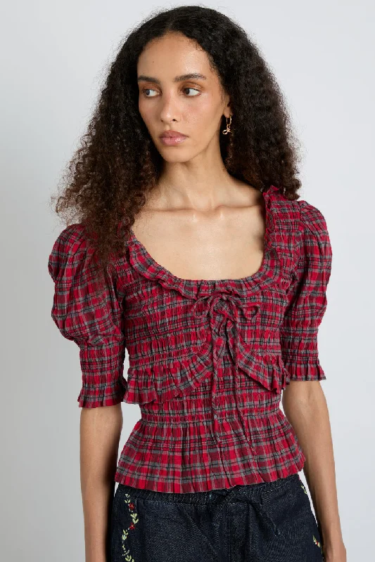 meghan blouse - red check Disco