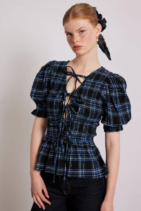 bluebelle blouse - navy check Polished Women's Silk