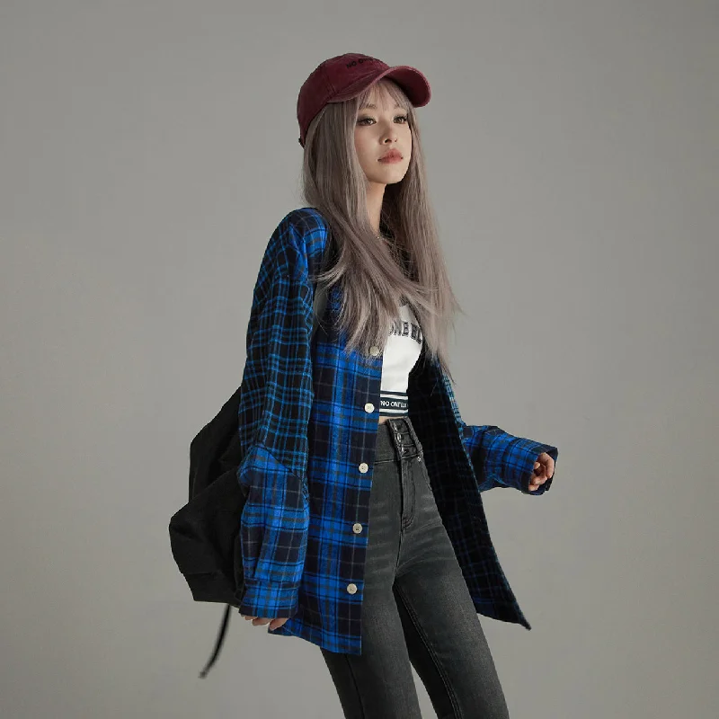 Vintage Check Loose Fit Shirt Trendy Women's Oversized
