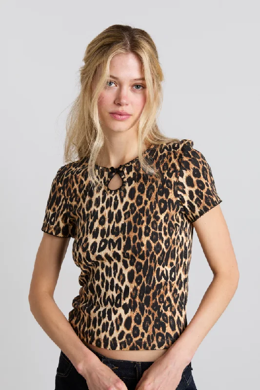 marnie short sleeve pointelle tee - leopard Youthful Women's Anime - inspired