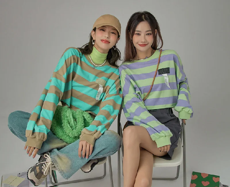 Never Without You Stripes Boxy Sweatshirt Trendy Women's Oversized