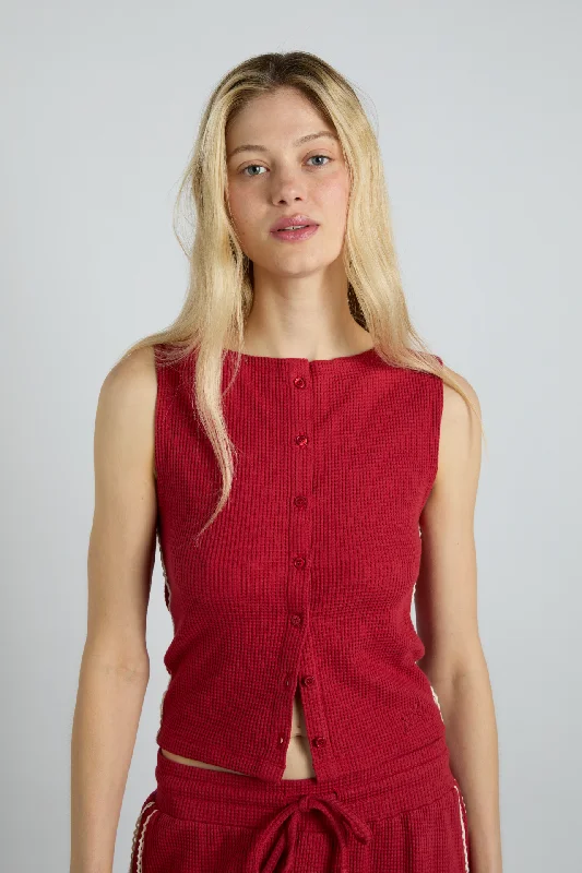 betsie waffle button tank- red Earthy Women's 