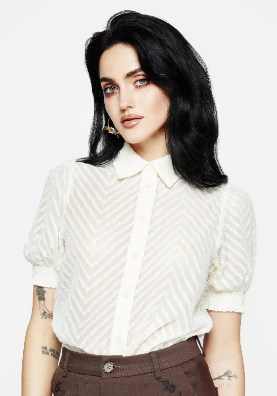 Chevron Button Up Blouse Top - White Confident Women's Power