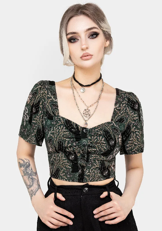 Hemlock Button Up Crop Top - Green Elegant Women's Formal 