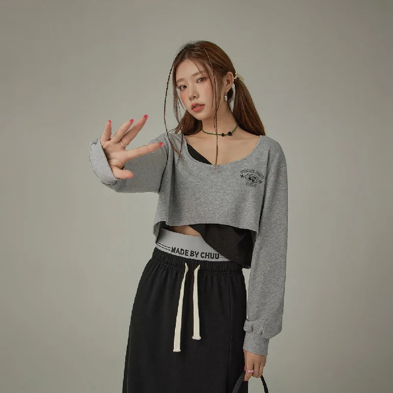 Color Matching Asymmetrical Layer Cropped T-Shirt Modern Women's 