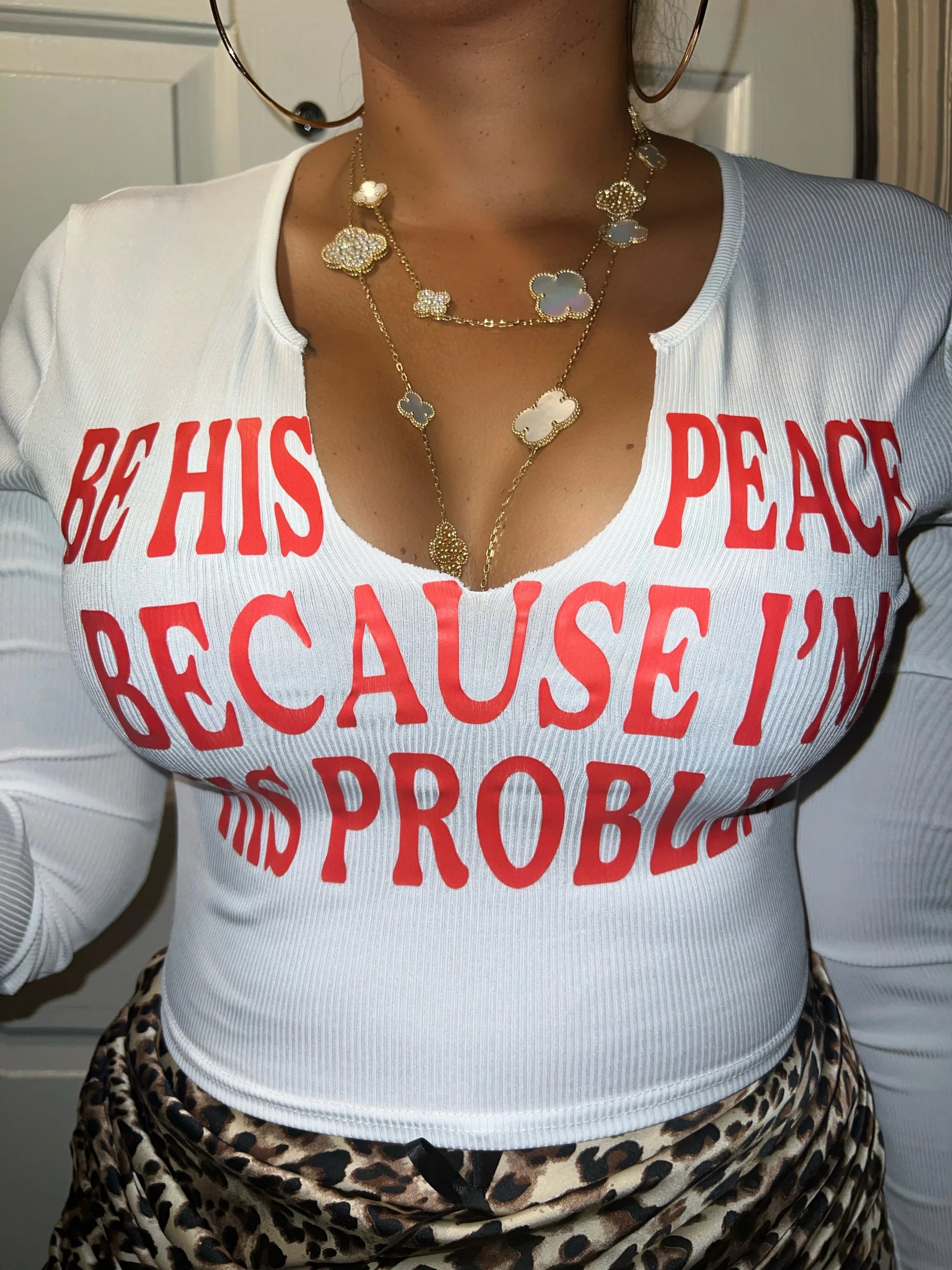 His Peace White Long Sleeve Ribbed Crop Top Athletic Women's High - 