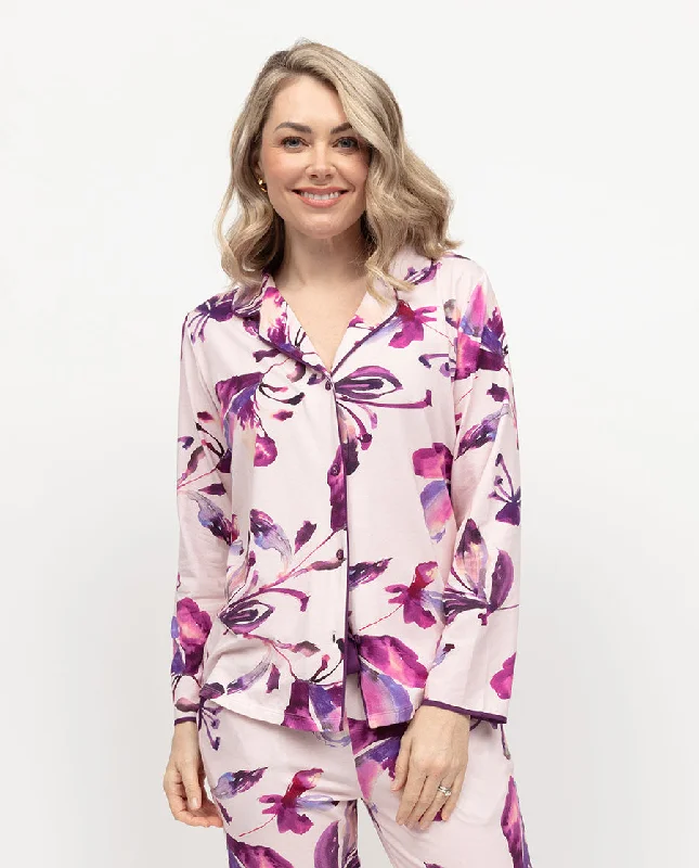 Colette Womens Floral Printed Jersey Pyjama Top Hip Women's Retro