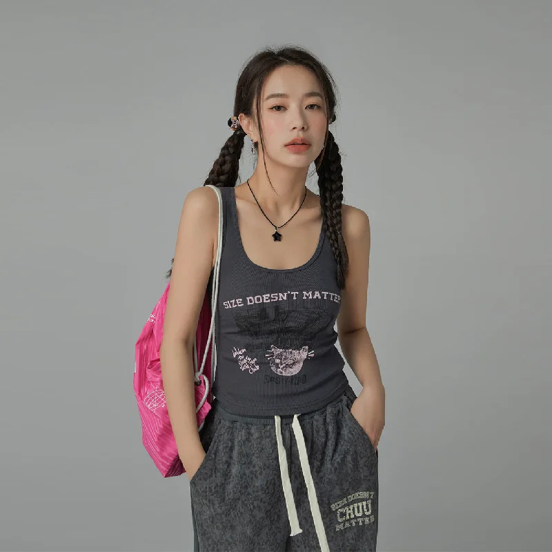 Size Doesnt Matter U-Neck Crop Sleeveless Tank Top Dapper Women's Bow - adorned