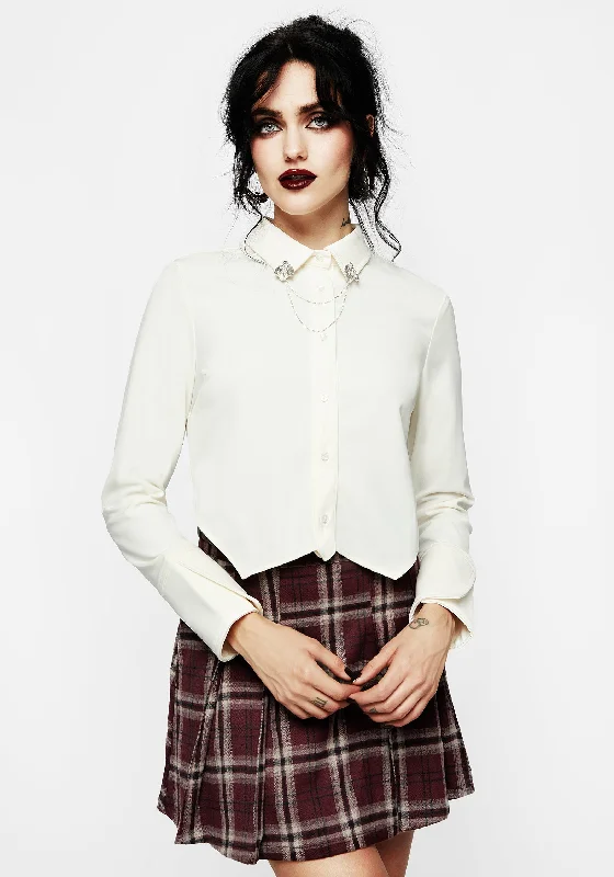 Mortmoth Chain Collared Crop Shirt Earthy Women's 