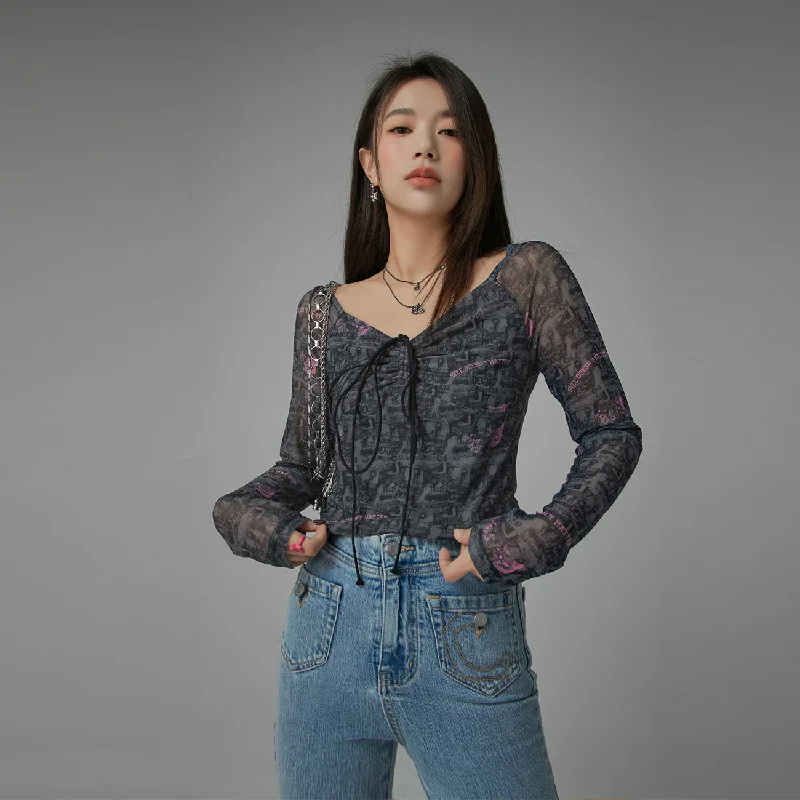 Size Doesnt Matter String See-Through Blouse Hip Women's Retro