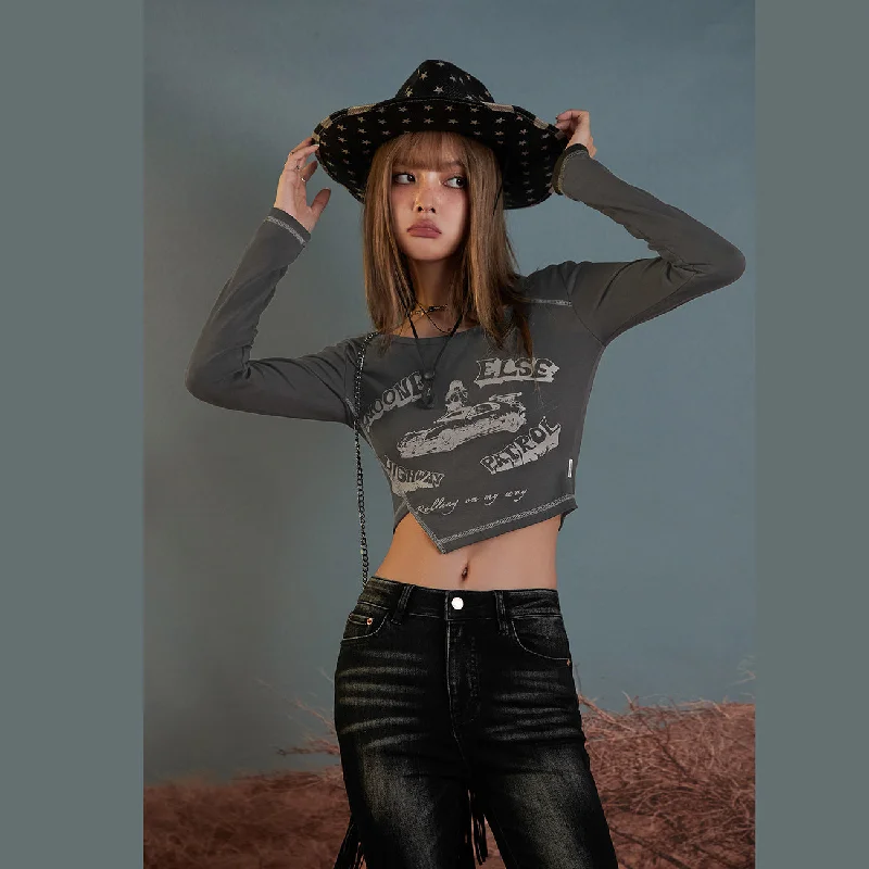Unbalanced Slim Cropped T-Shirt Artistic Women's Avant - 
