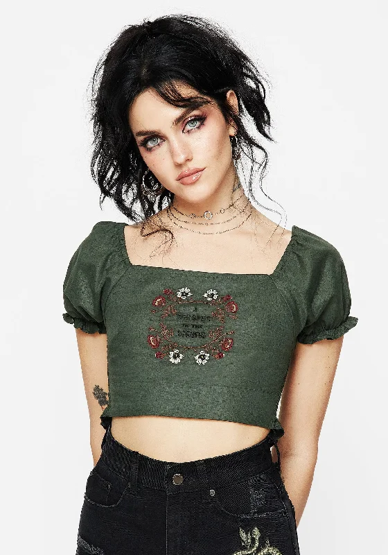 Whisper Embroidered Linen-Blend Smock Crop Top Sharp Women's Italian