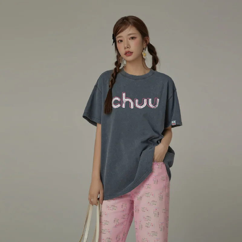 Chuu Embroidered Loose-Fit T-Shirt Youthful Women's Pop