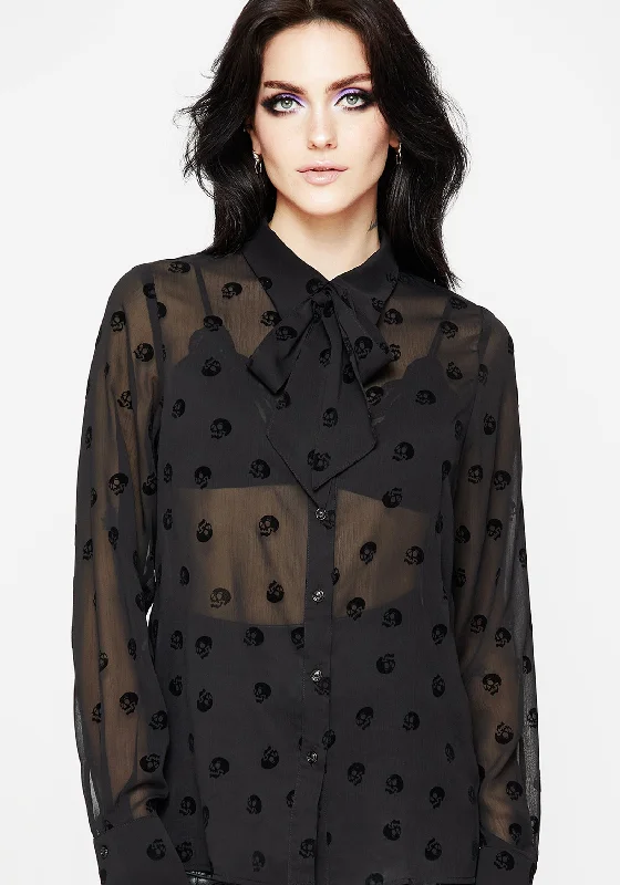 Bones Flocked Chiffon Button Up Blouse Country