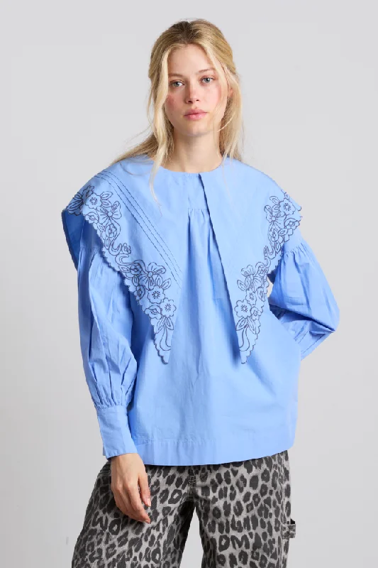 candy embroidered collar blouse - blue European
