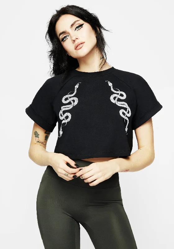 Venin Snake Athleisure Boxy Crop T-Shirt Stylish Women's Tropical 