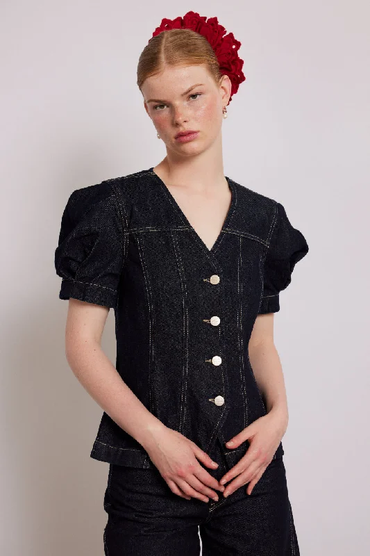 shell denim top - dark indigo Stylish Women's Tropical 