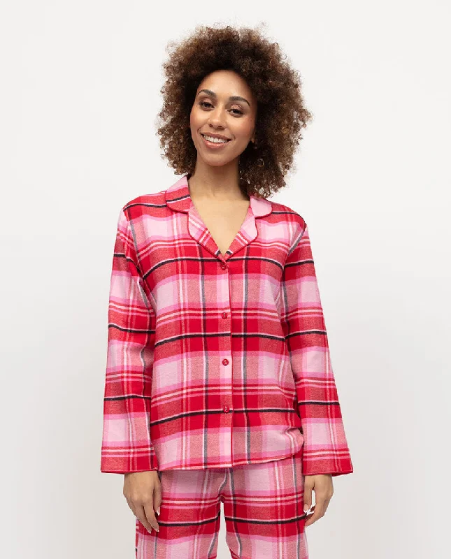 Noelle Womens Brushed Check Pyjama Top Laid - back Women's Vibe