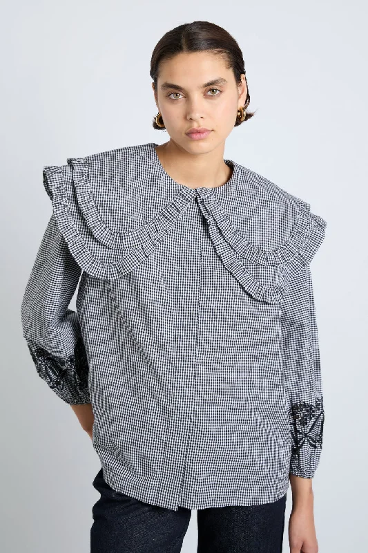 lois double collar blouse - black gingham Rugged Women's Outdoor 