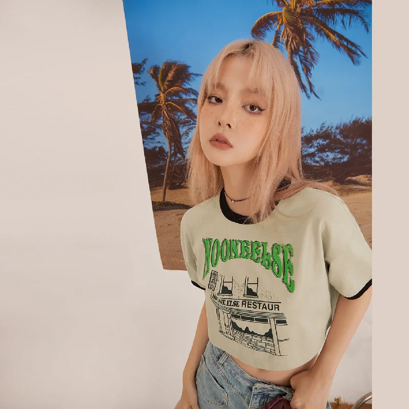 Vintage Round Neck Crop Top Dynamic Women's High - energy