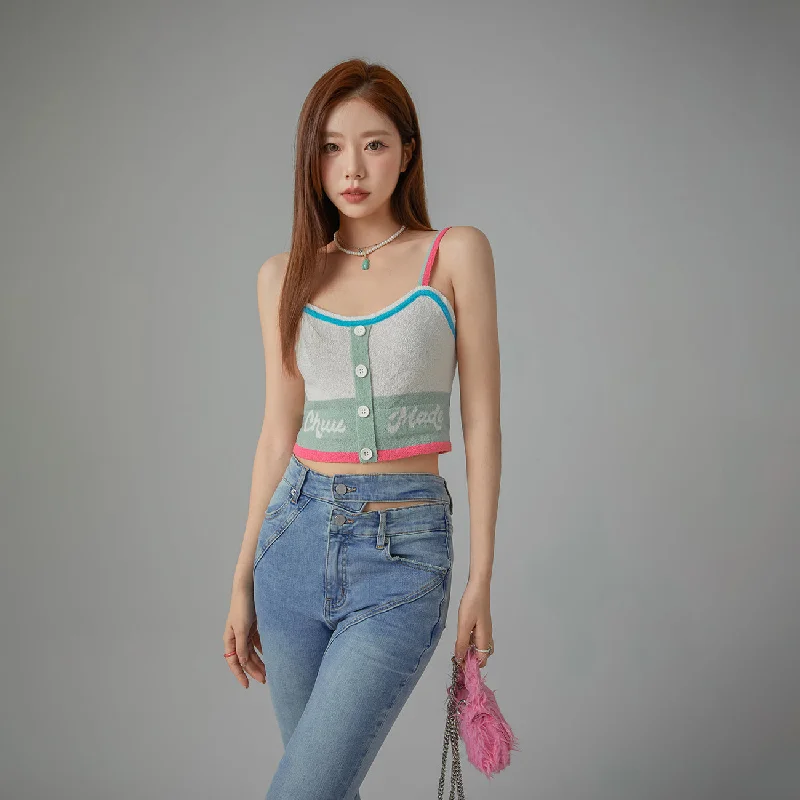 Color Lined Button Bustier Top Stylish Women's Neon