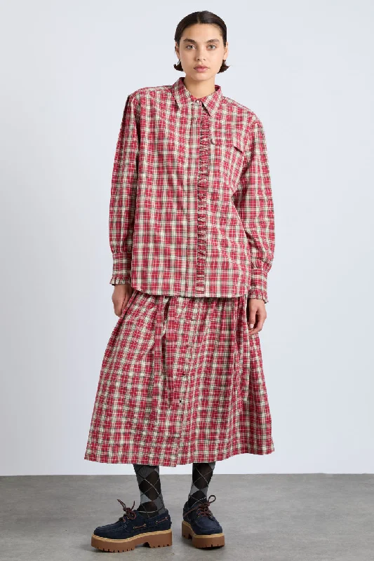 kylie ruffle shirt - red check Women