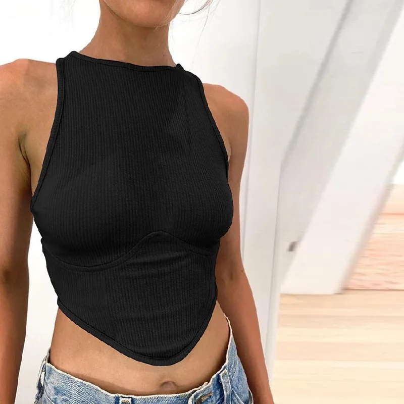 Black Ribbed Crop Top Cozy Women's Winter