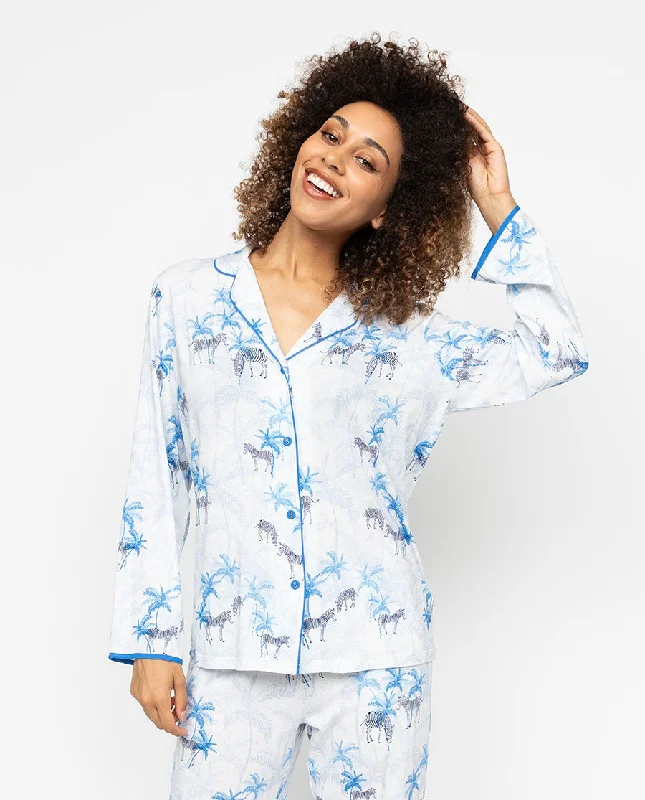 Lyla Womens Zebra Printed Jersey Pyjama Top Earthy Women's 