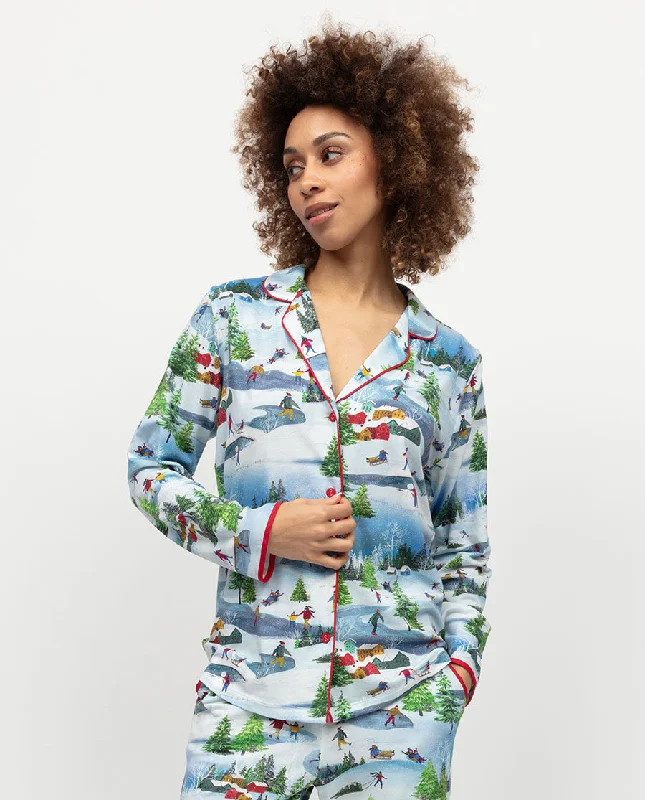 Montana Womens Winterscape Printed Jersey Pyjama Top Unique Women's Upcycled