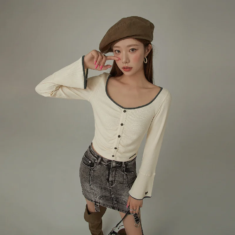 Heart Embroidered Sleeve Button T-Shirt Practical Women's Quick - dry