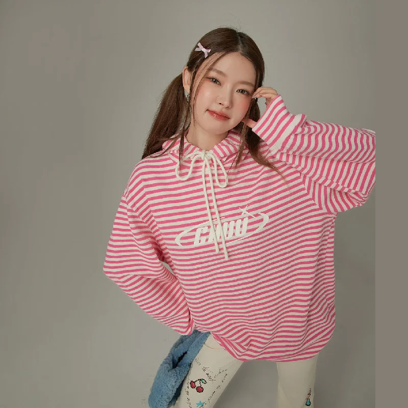 Logo Striped Loose Hoodie Compression