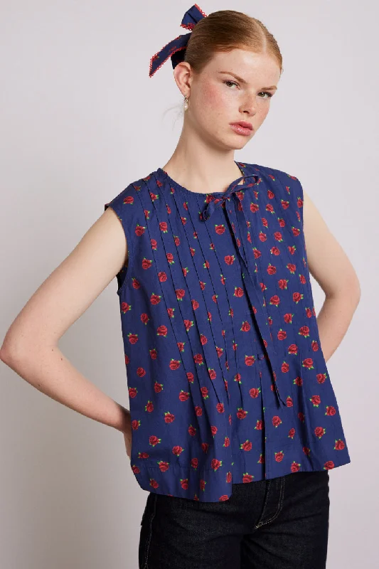 nora pin tuck blouse - rose print Dapper Women's 1920S