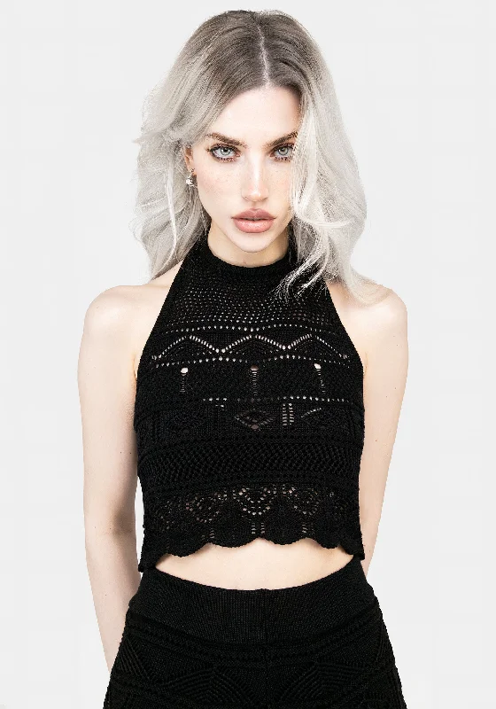Hooked Pointelle Halter Crop Top Earthy Women's Hemp - based