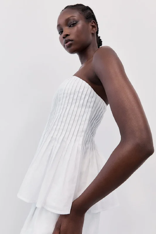 PAIGE WHITE LINEN BLEND STRAPLESS TOP Monochromatic Office Style