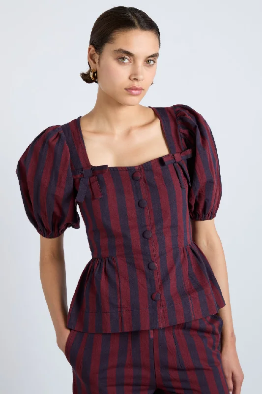 harriet blouse - burgundy and navy stripe Dapper Women's Bow - adorned