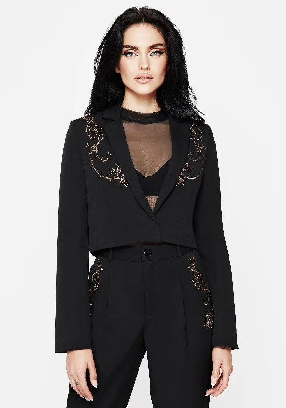Vanitas Thorn Embroidered Crop Blazer Earthy Women's Hemp - based