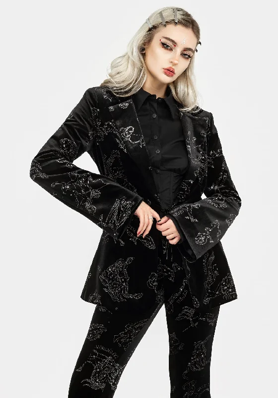 Zodiac Foil Print Velour Blazer Classic Women's Tweed