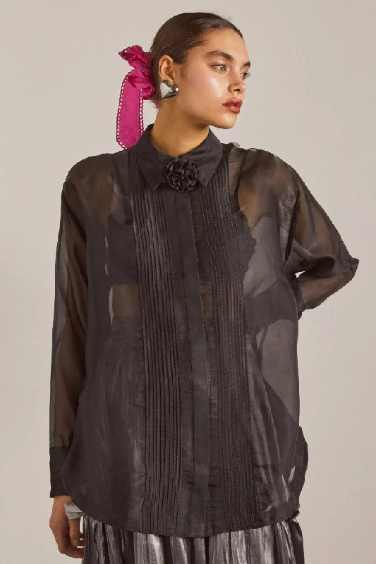 bel pin tuck shirt - black sheer Refined Women's Classic 