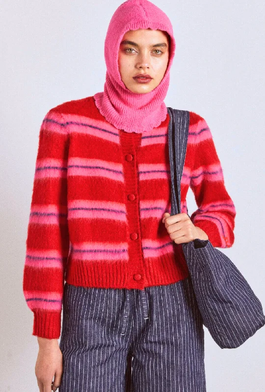 cece stripe cardigan - red & pink stripe Traditional Women's 