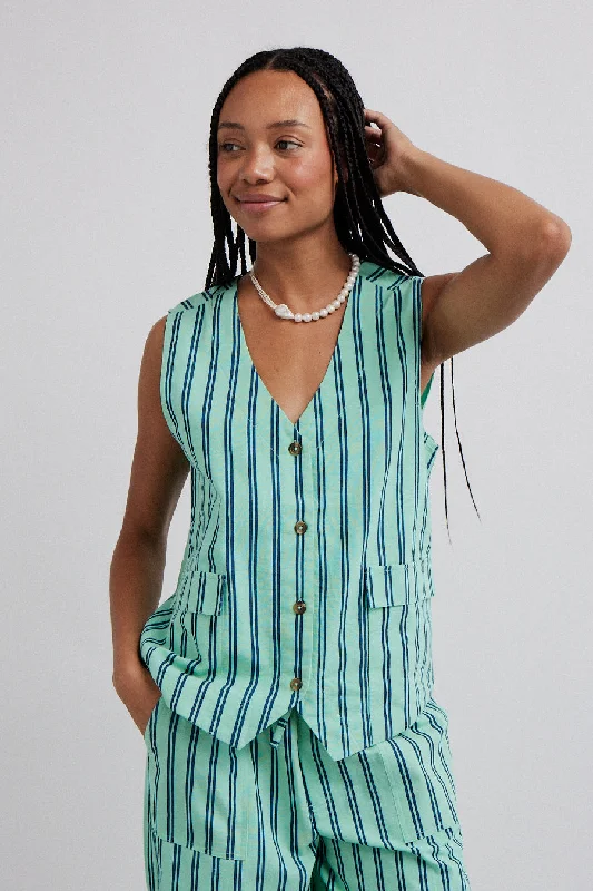 coco oversized waistcoat - mint stripe Artistic Women's Hand - painted