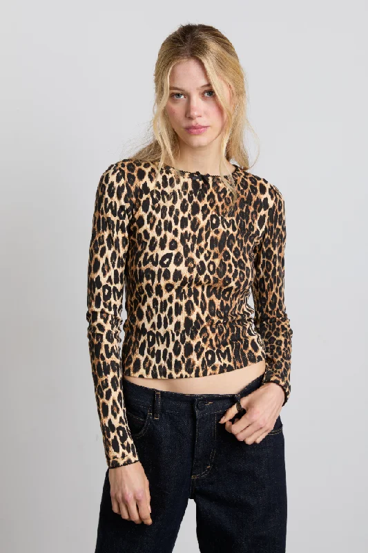 lua pointelle long sleeve top - leopard Confident Women's High - fashion