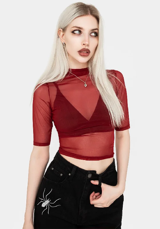 Jinx Mesh Short Sleeve Top - Red Tough Women's Military - inspired