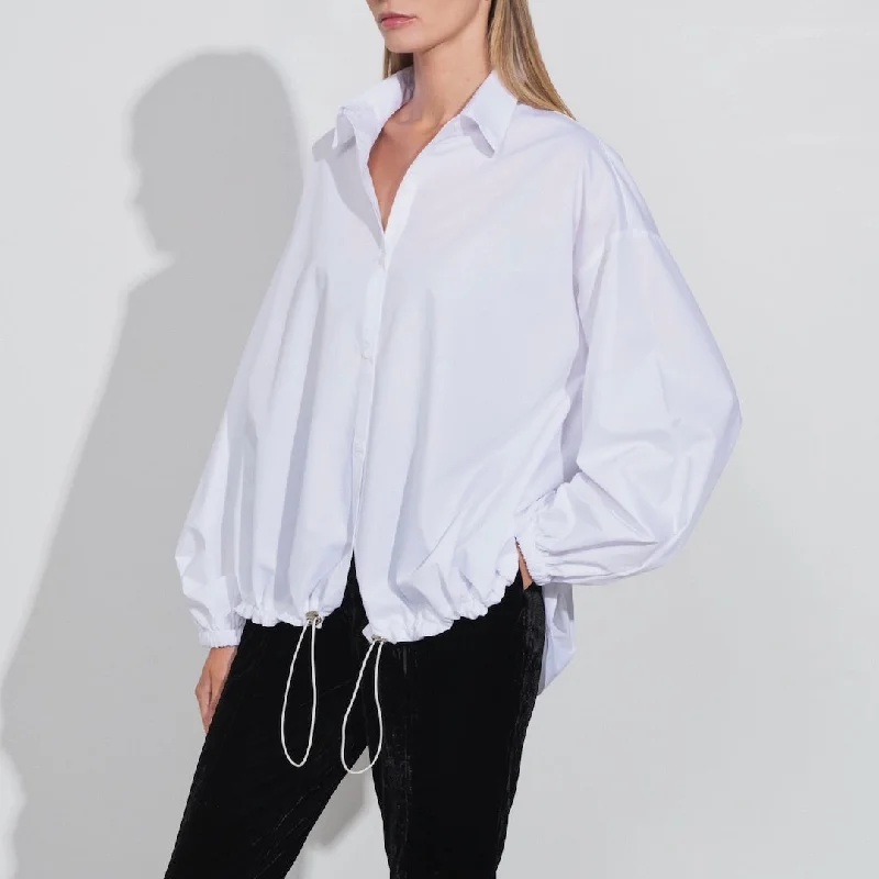 Cotton Blend Long Sleeve Blouse, White Cozy Women's Sherpa - lined