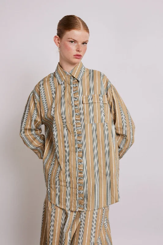 kylie ruffle shirt - tan stripe Hip Women's Urban